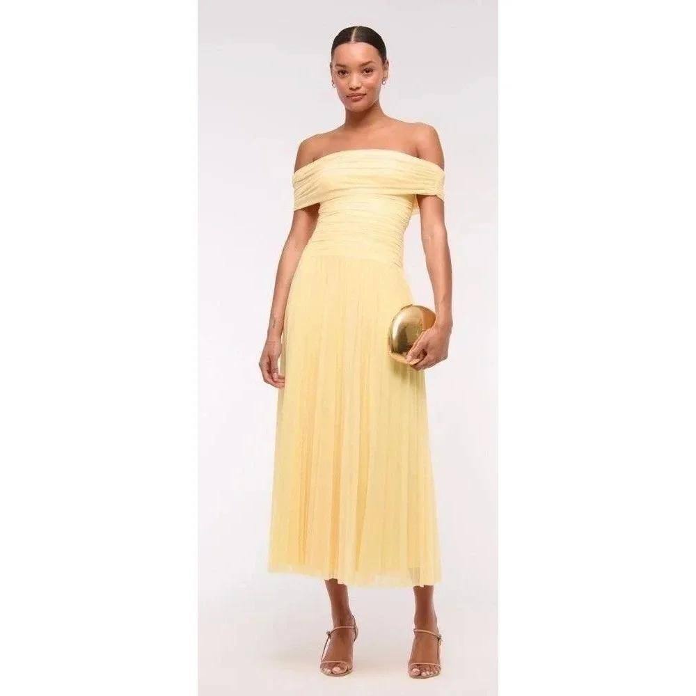 Abercrombie & Fitch Giselle Drop-Waist Maxi Dress Butter Yellow Size Large Tall